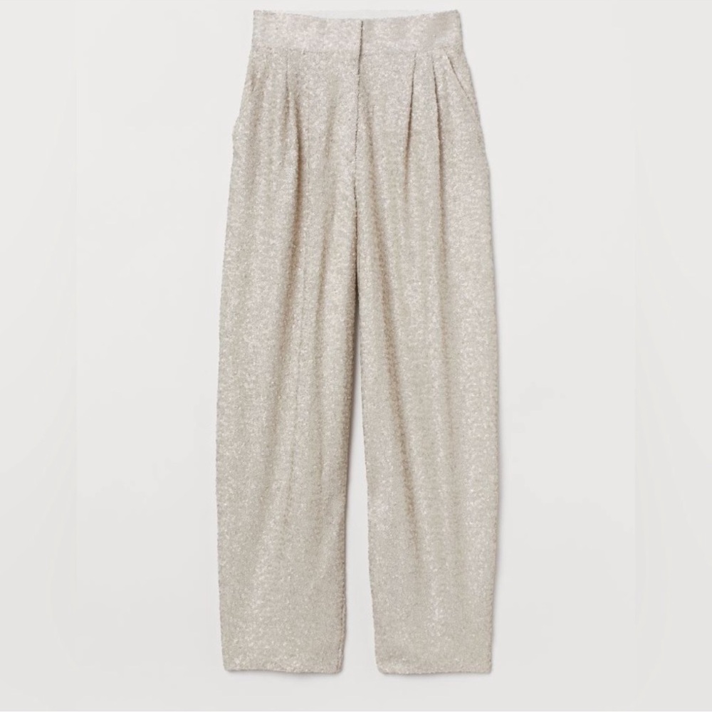H&M | Wide-leg Sequined Pants in Light Beige NWT
